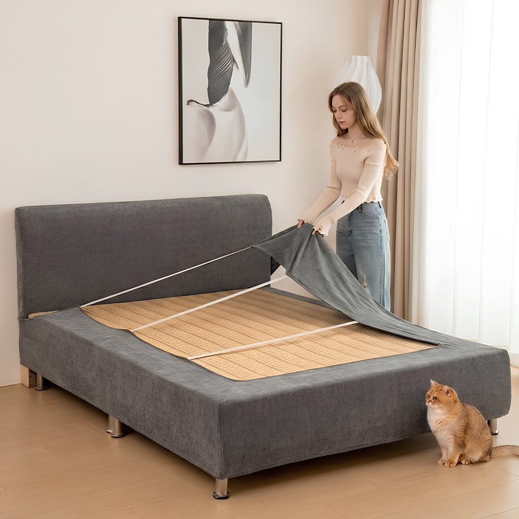 Premium Stretch Chenille Bed Frame Cover – Full Protection for Headboard & Bed Base
