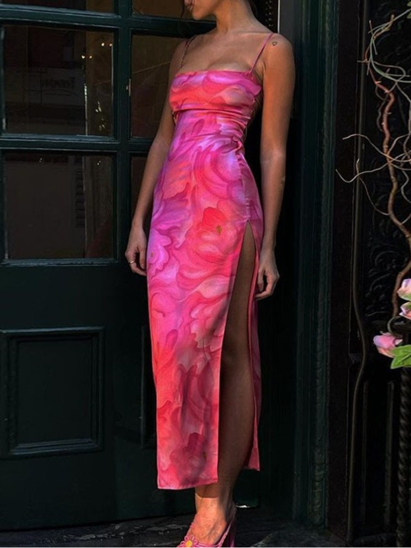Pink Floral Spaghetti Strap Maxi Dress