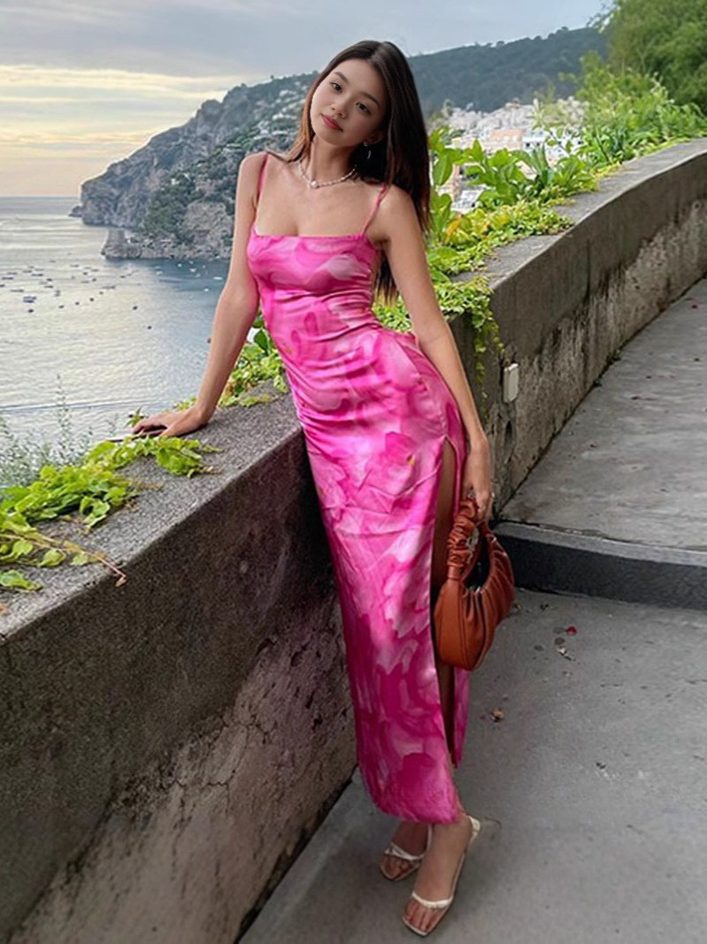 Pink Floral Spaghetti Strap Maxi Dress