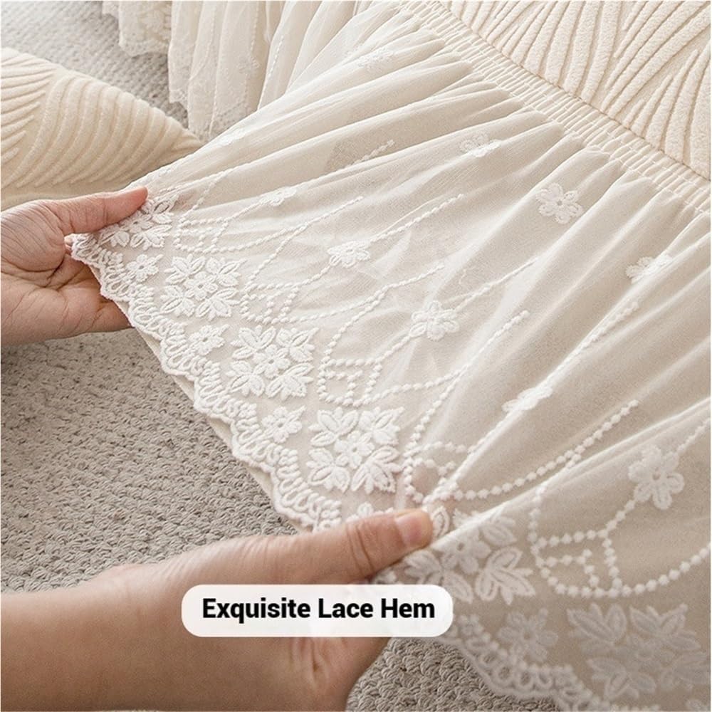Stretch Sofa Chair Cover with Ruffled Lace Trim