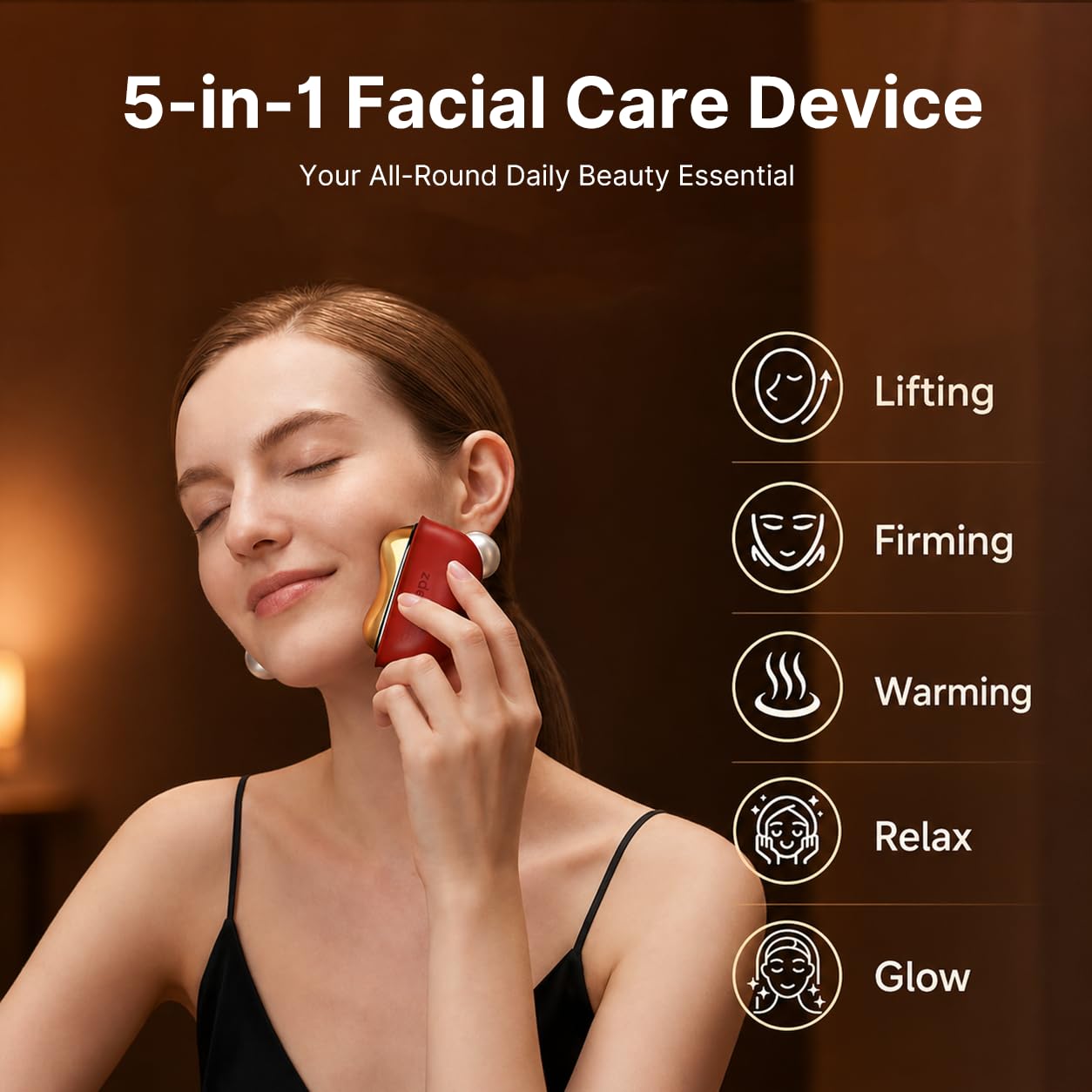Red Light Facial Massager with Heat & Vibration, Face & Neck Tool