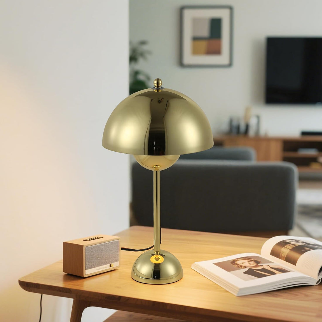 Modern Small Table Lamp for Bedroom, Cute Dome Shade Reflecting Light Reading Lamp for Living Room, Kid's Room, Study, Office, Beside Bedside Nightstand Desk Lamp