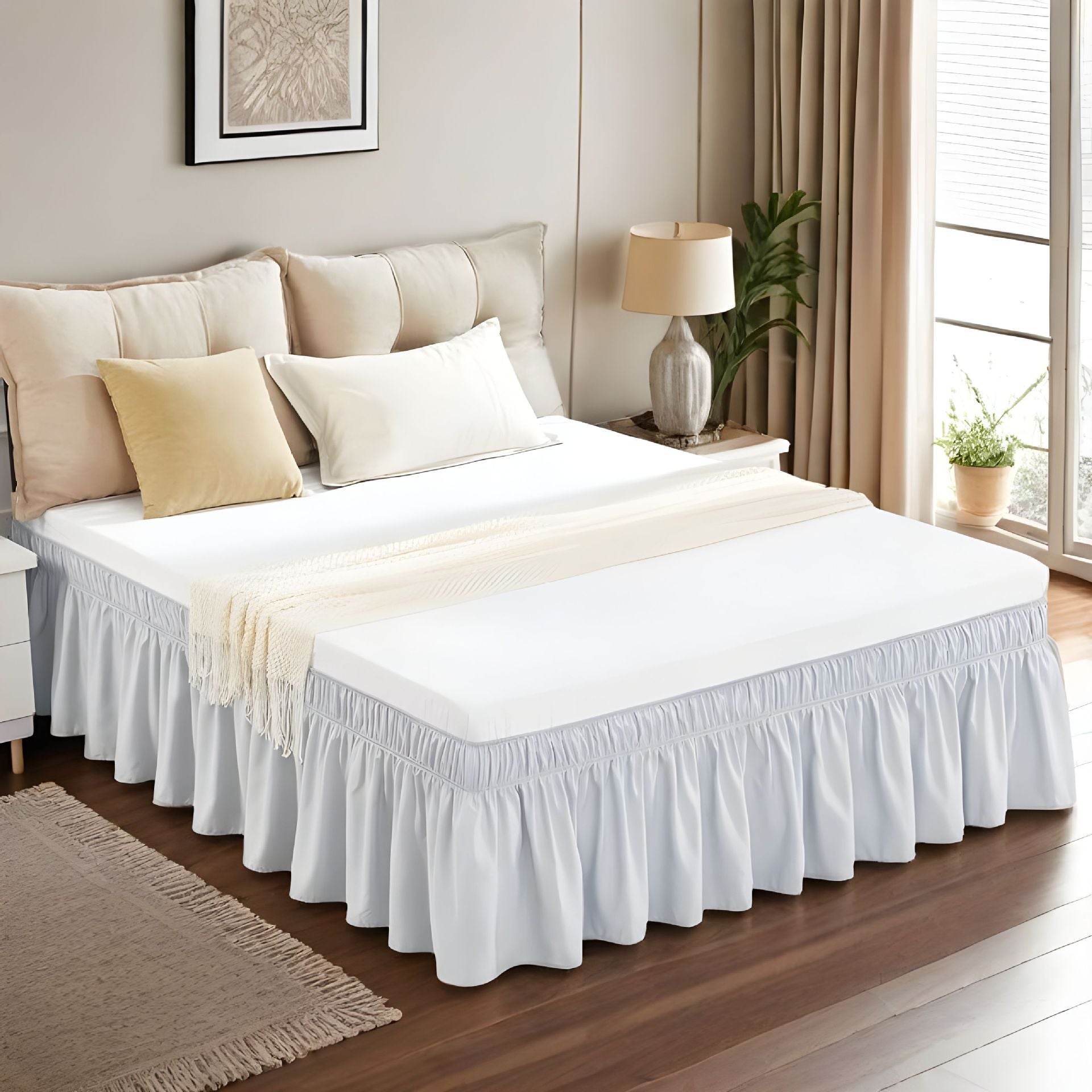 Ga Trải Giường Xếp Nếp Dễ Dàng – Trang Trí Giường Mềm Có Thể Giặt Được với Dây Đai Đàn Hồi Điều Chỉnh