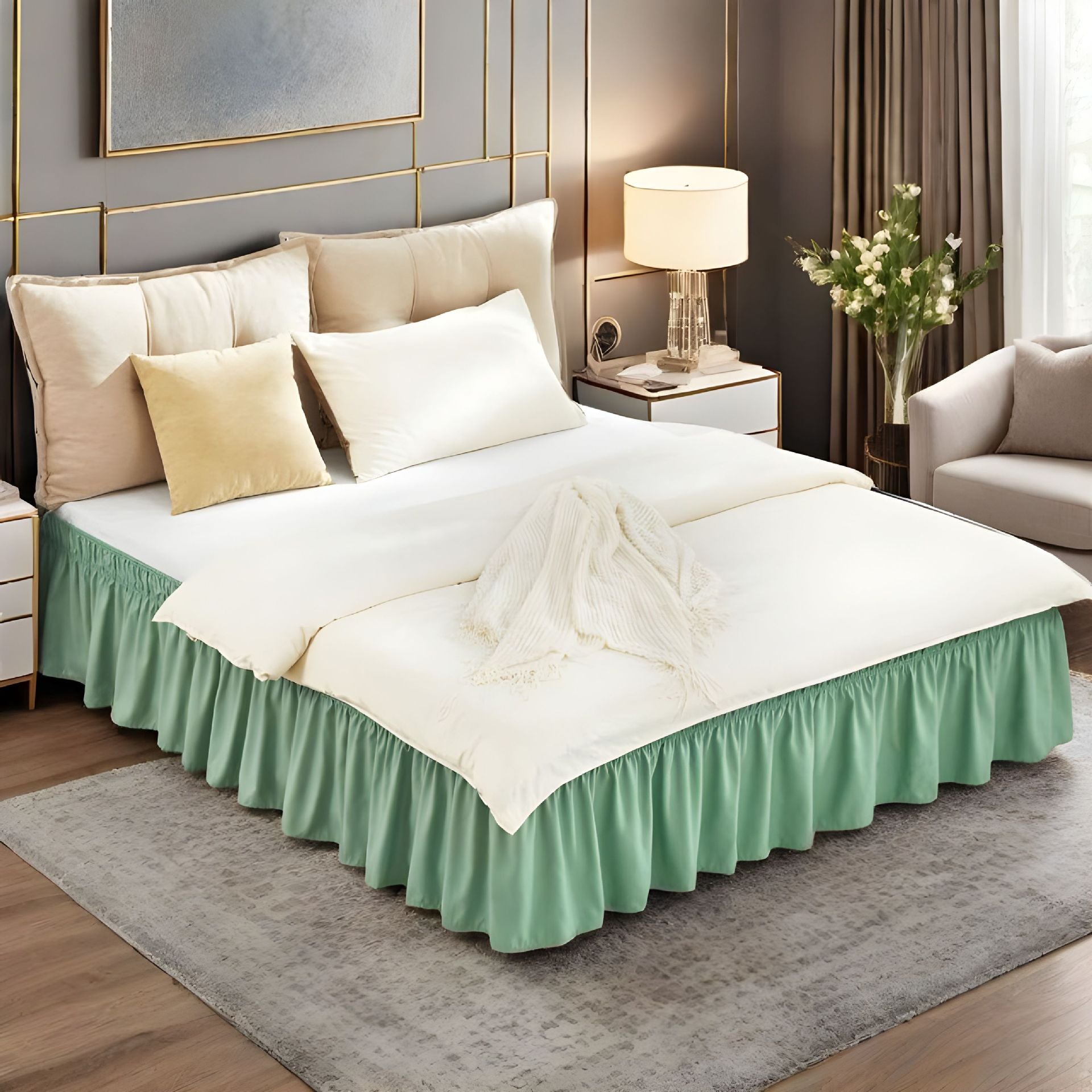 Ga Trải Giường Xếp Nếp Dễ Dàng – Trang Trí Giường Mềm Có Thể Giặt Được với Dây Đai Đàn Hồi Điều Chỉnh