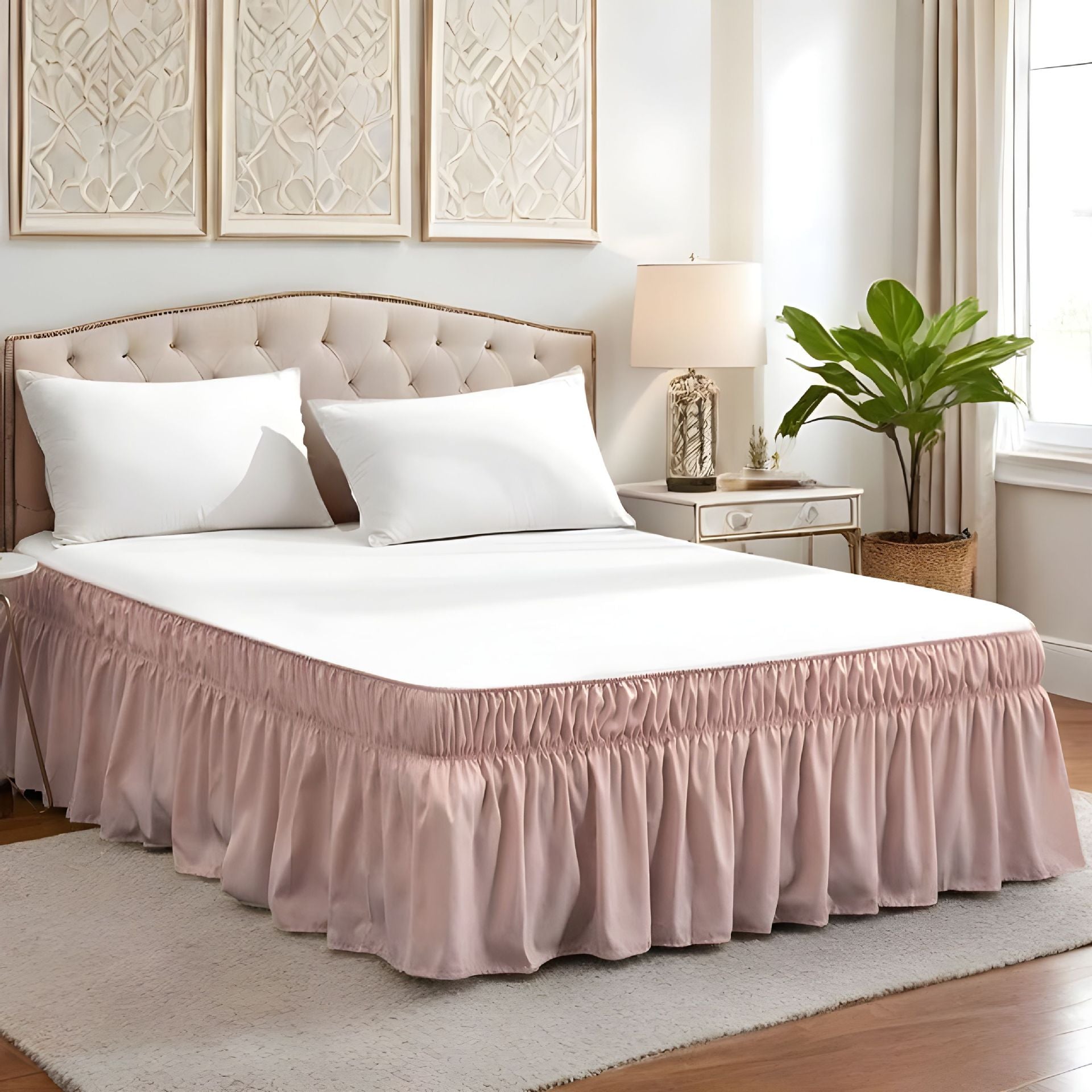 Ga Trải Giường Xếp Nếp Dễ Dàng – Trang Trí Giường Mềm Có Thể Giặt Được với Dây Đai Đàn Hồi Điều Chỉnh