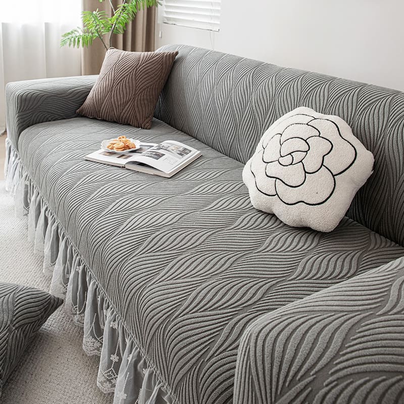 Stretch Sofa Chair Cover with Ruffled Lace Trim