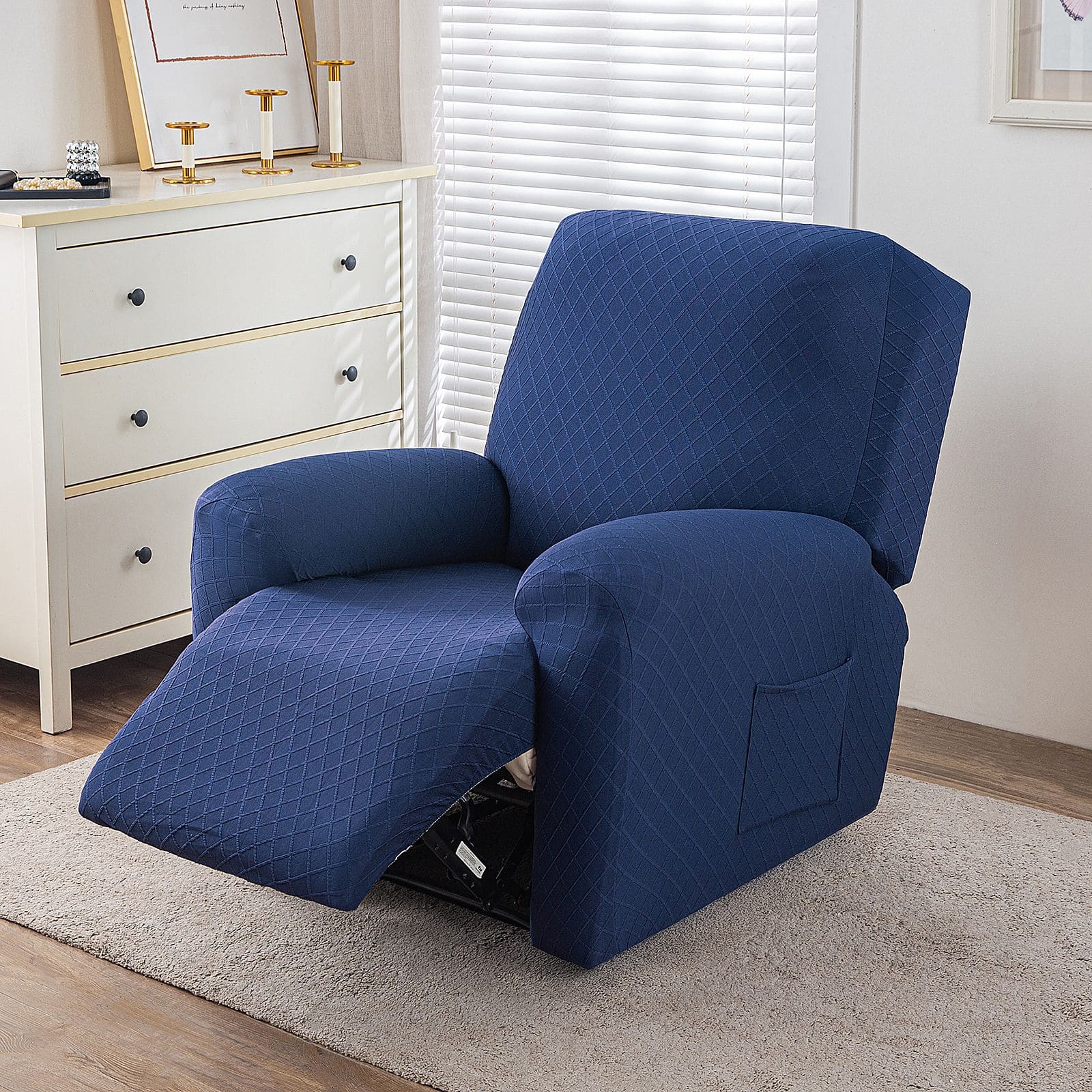 Stretch Sofa Cover with Grid Pattern – Elastic Slipcover for Living Room Furniture