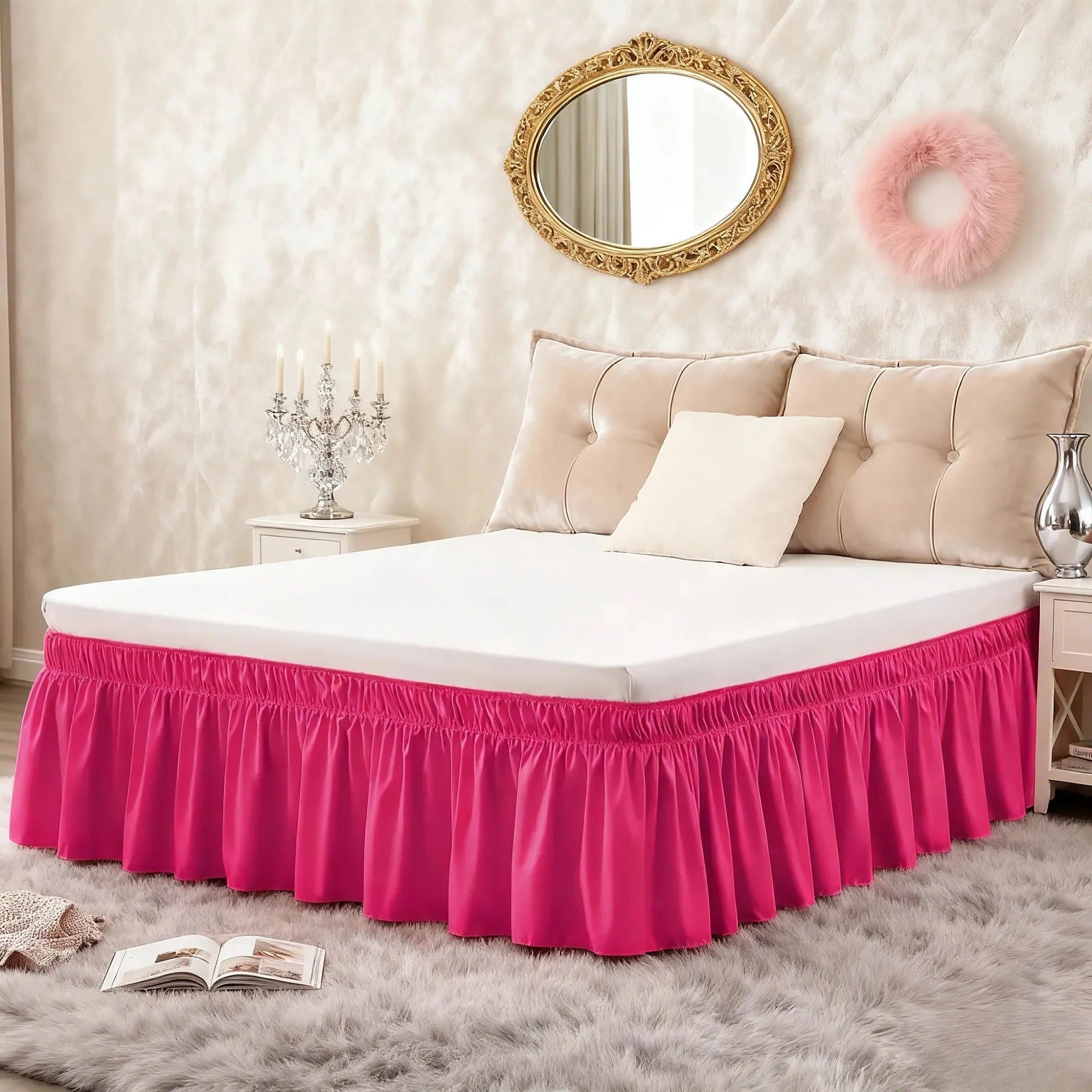 Ga Trải Giường Xếp Nếp Dễ Dàng – Trang Trí Giường Mềm Có Thể Giặt Được với Dây Đai Đàn Hồi Điều Chỉnh