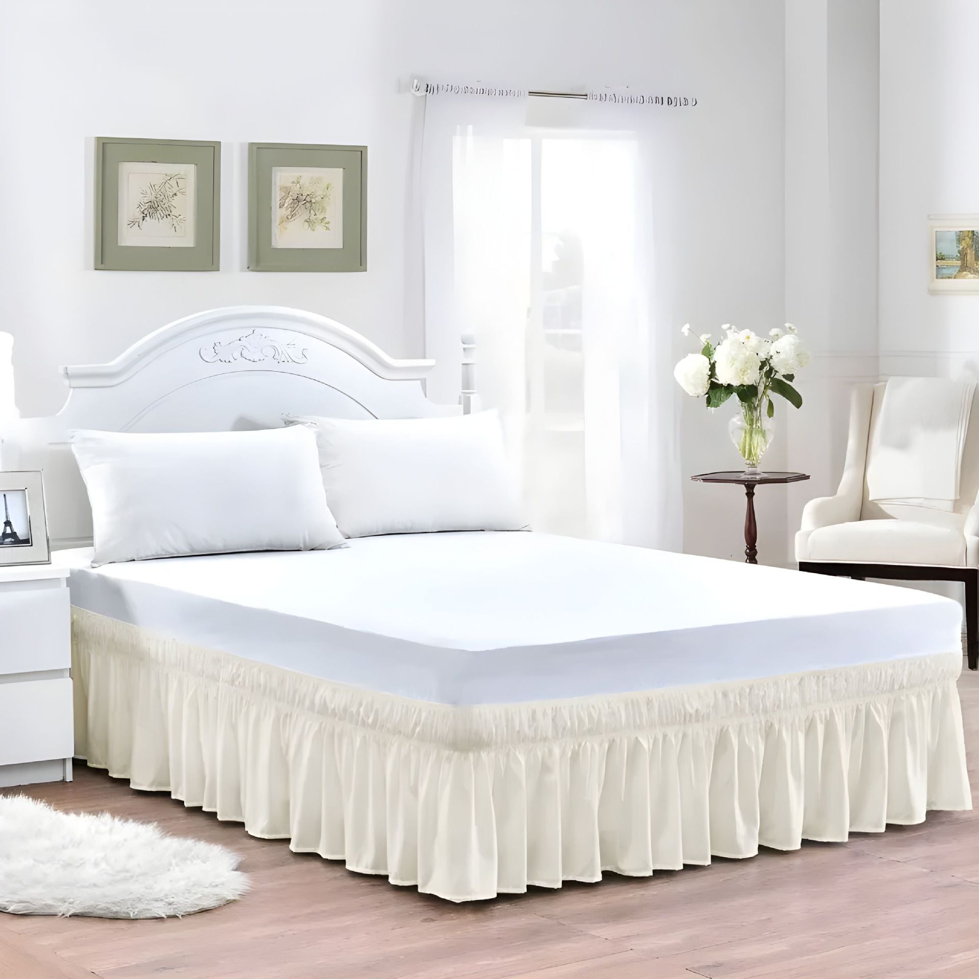 Ga Trải Giường Xếp Nếp Dễ Dàng – Trang Trí Giường Mềm Có Thể Giặt Được với Dây Đai Đàn Hồi Điều Chỉnh
