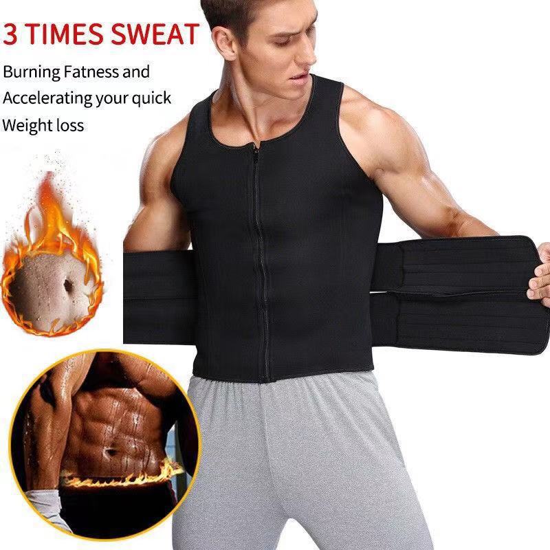 Men Body Shaper Sauna Vest Waist Trainer Double Belt