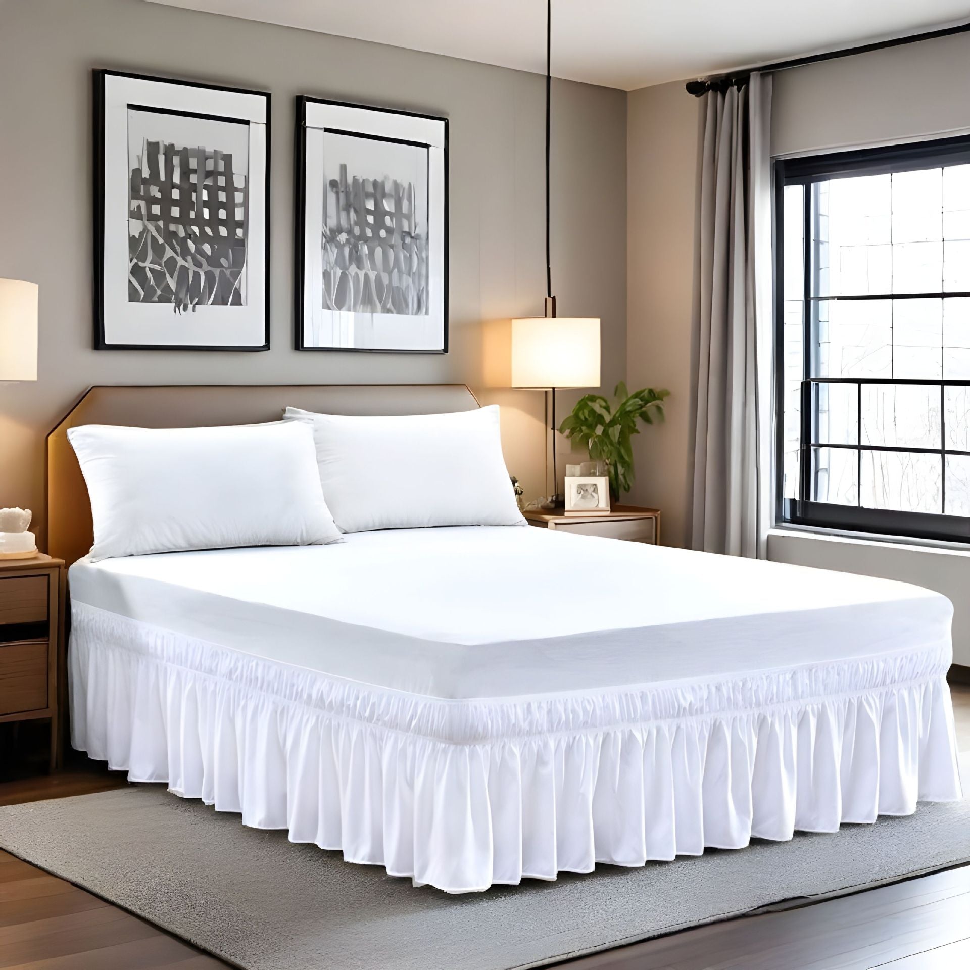 Ga Trải Giường Xếp Nếp Dễ Dàng – Trang Trí Giường Mềm Có Thể Giặt Được với Dây Đai Đàn Hồi Điều Chỉnh
