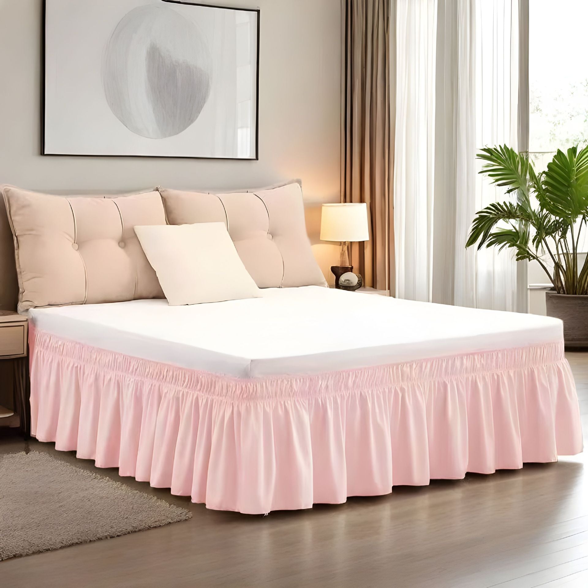 Ga Trải Giường Xếp Nếp Dễ Dàng – Trang Trí Giường Mềm Có Thể Giặt Được với Dây Đai Đàn Hồi Điều Chỉnh