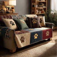 Festive Paw Quilted Sofa Cover