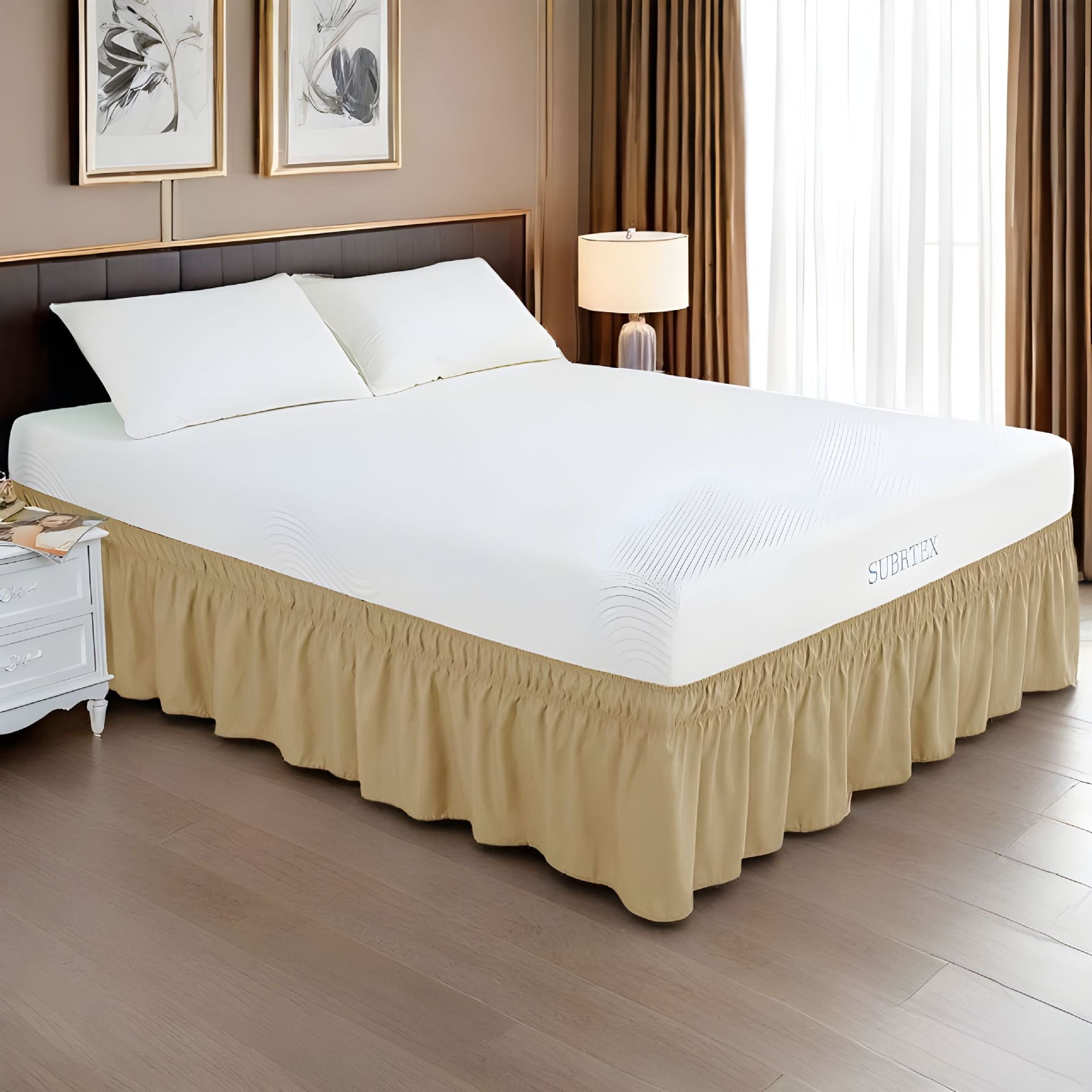 Ga Trải Giường Xếp Nếp Dễ Dàng – Trang Trí Giường Mềm Có Thể Giặt Được với Dây Đai Đàn Hồi Điều Chỉnh