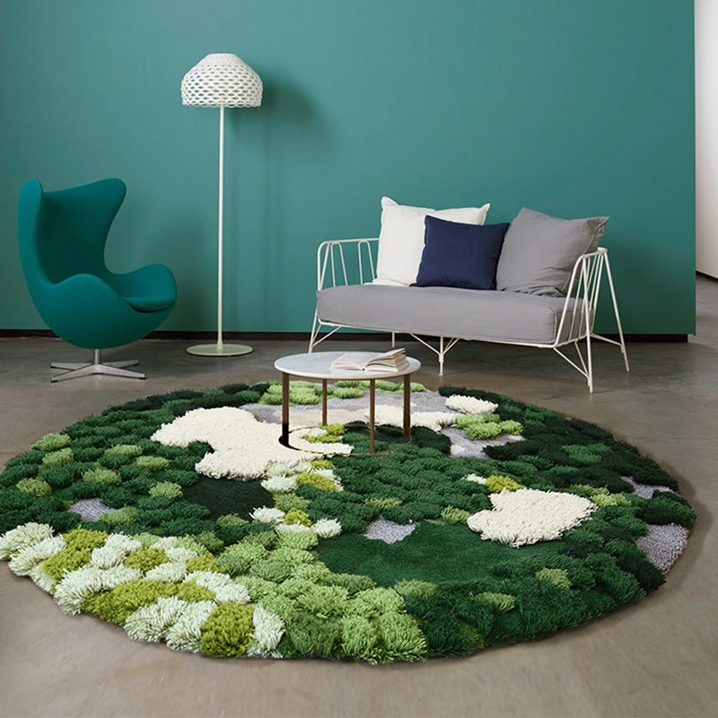 Forest Moss Hand-Tufted Green Abstract Area Rug | Sculptural Texture