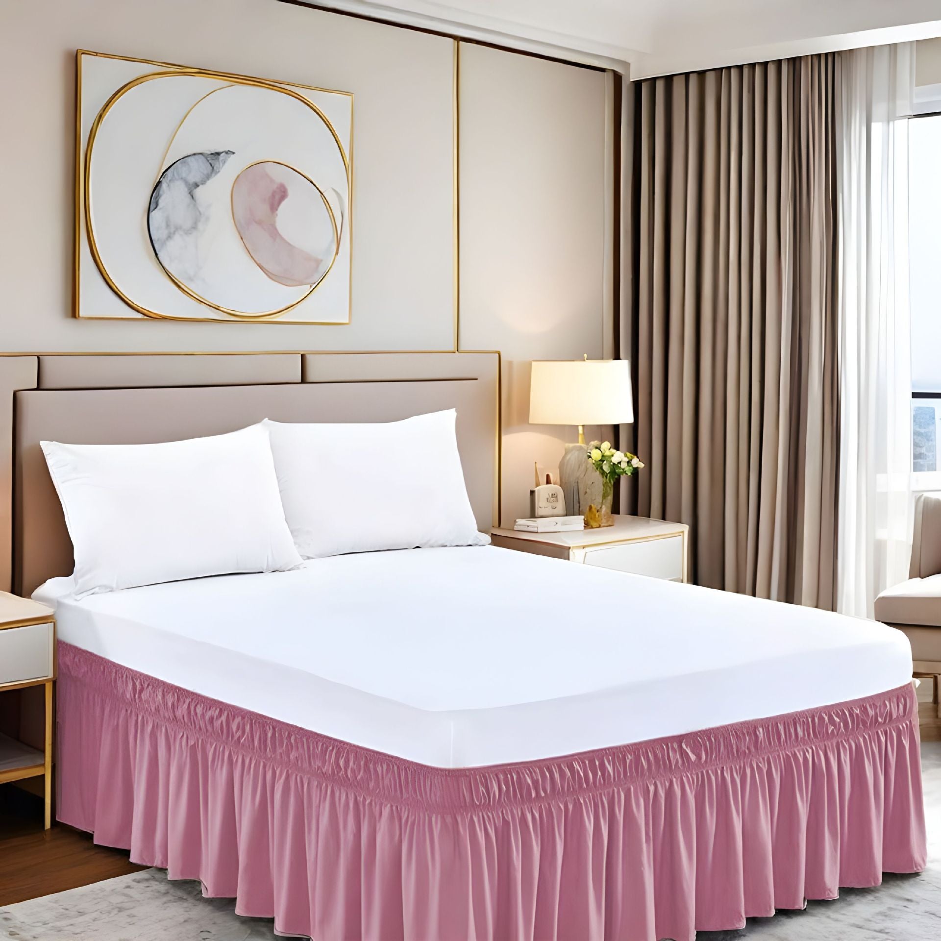 Ga Trải Giường Xếp Nếp Dễ Dàng – Trang Trí Giường Mềm Có Thể Giặt Được với Dây Đai Đàn Hồi Điều Chỉnh