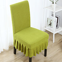 The chair cover has a skirt, is thick, stain-resistant, and elastic.