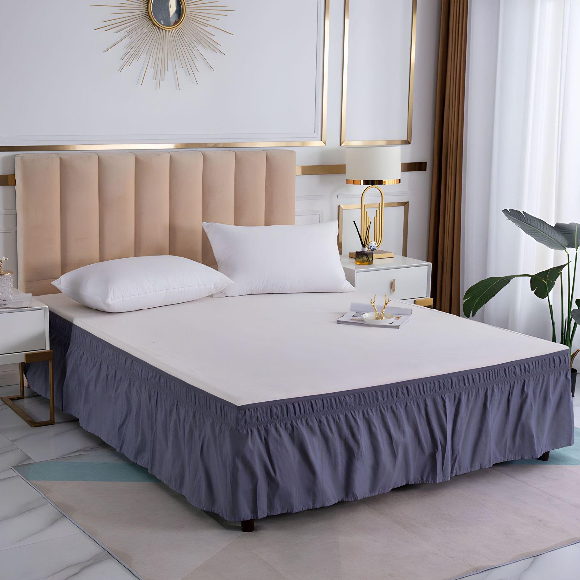 Ga Trải Giường Xếp Nếp Dễ Dàng – Trang Trí Giường Mềm Có Thể Giặt Được với Dây Đai Đàn Hồi Điều Chỉnh