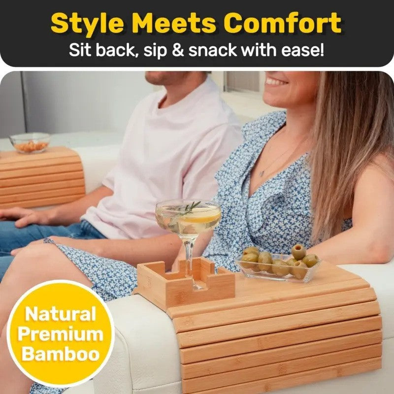 Bamboo Couch Cup Holder Tray