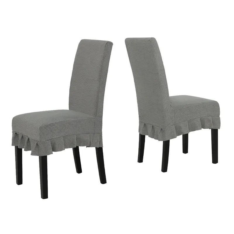 The chair cover has a skirt, is thick, stain-resistant, and elastic.