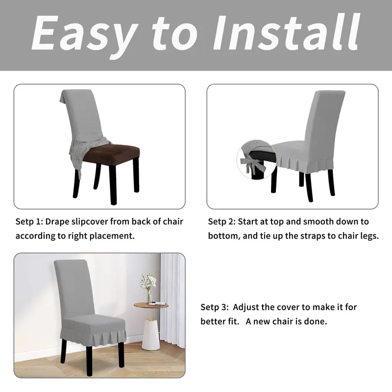 The chair cover has a skirt, is thick, stain-resistant, and elastic.