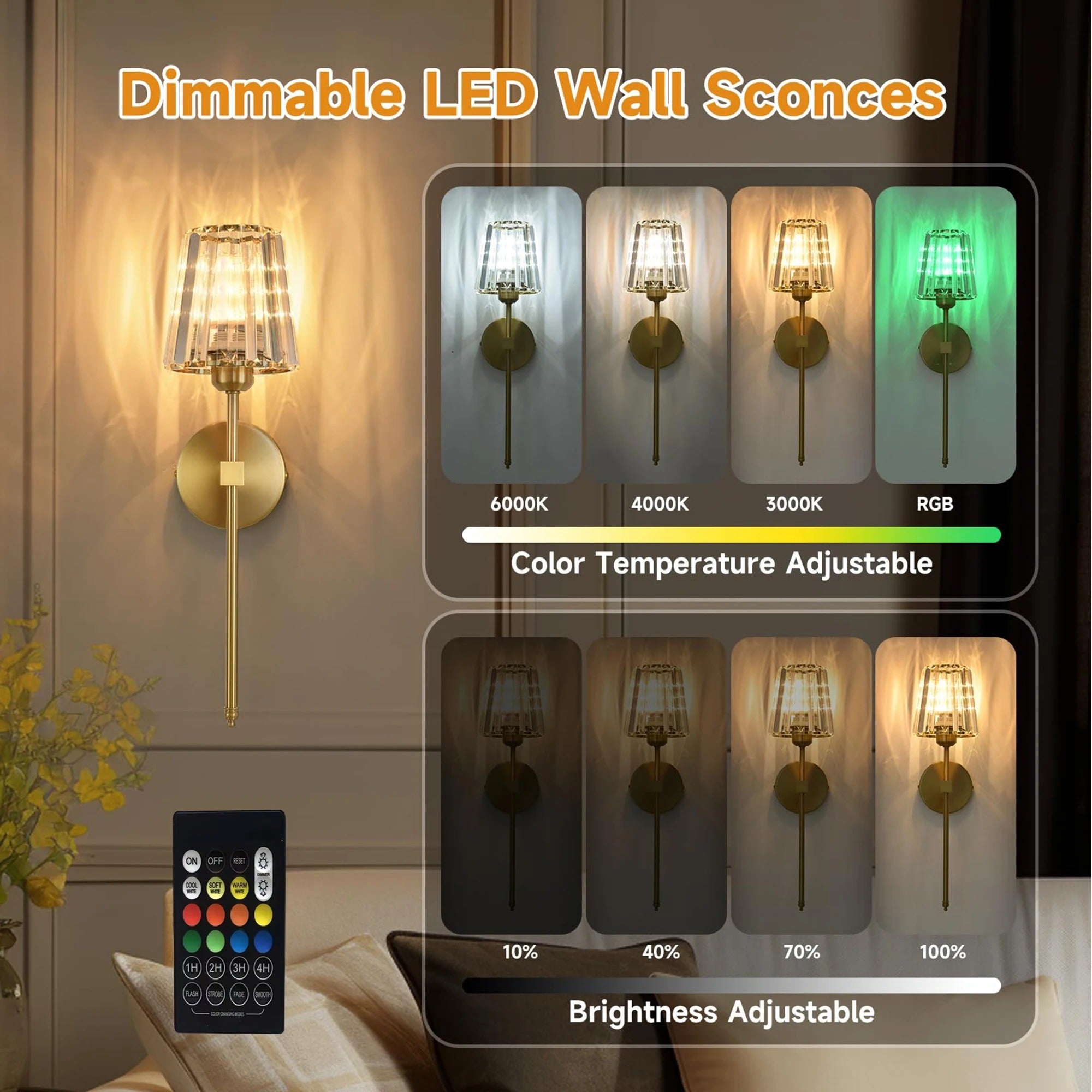Battery operated crystal wall lamp