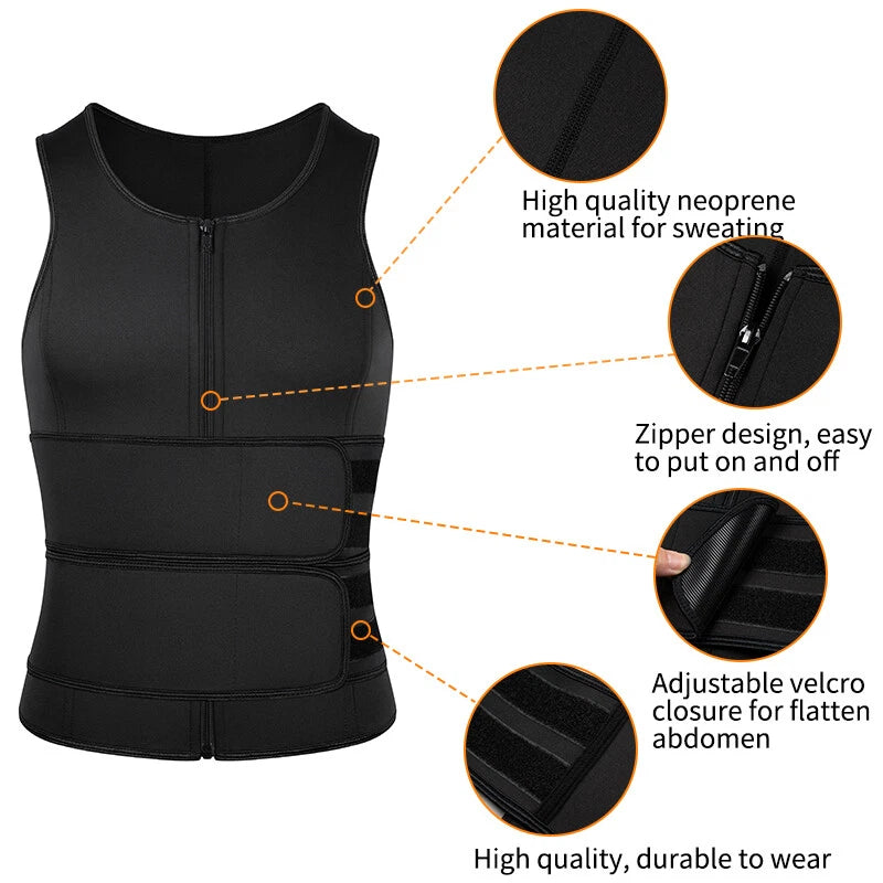 Men Body Shaper Sauna Vest Waist Trainer Double Belt