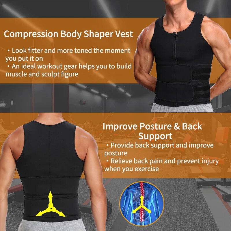 Men Body Shaper Sauna Vest Waist Trainer Double Belt