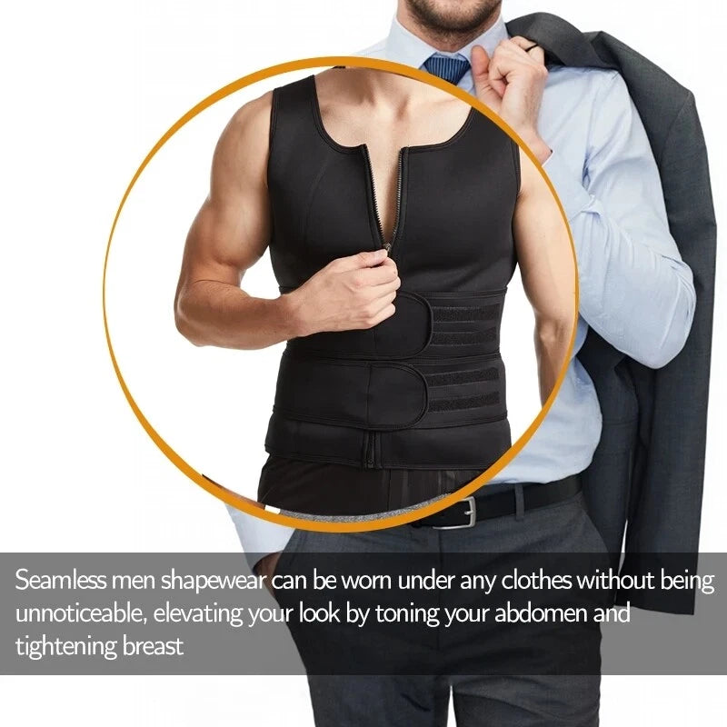Men Body Shaper Sauna Vest Waist Trainer Double Belt